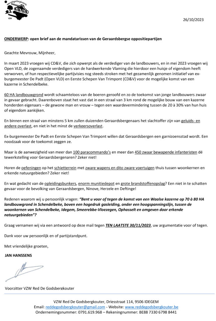 VZW Red De Godsbergkouter - open brief aan alle oppositiepartijen Geraardsbergen